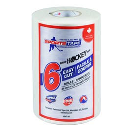 SportsTape - Easy Cut Cloth Hockey Tape, 6 Rolls, 24mm x 25 Metres, White (Made in Canada)