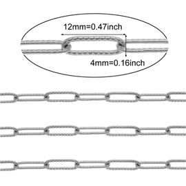 GraceAngie 20 Feet Stainless Steel Paperclip Chain 4x12mm Link Chain Bulk for Jewelry Making (Silver)