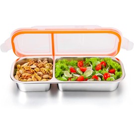 Stainless Steel Dual Compartment Snack Containers - Leakproof Bento Boxes for School Lunch, Travel & Meal Prep (1 pcs 2 Compartment)