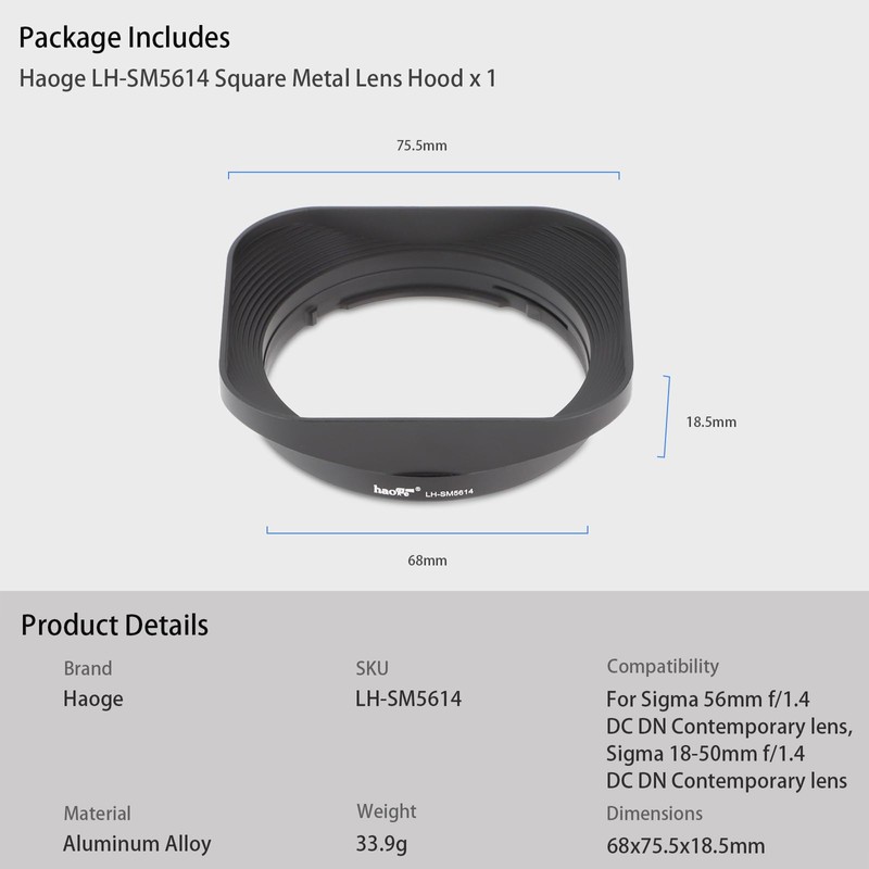 Haoge LH-SM5614 Bayonet Lens Hood for Sigma 56mm F1.4 DC