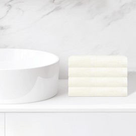 HMETOL Striped Cotton Bath Washcloths, Absorbent Face Towels, Face and Body Wash Cloth Towels for Hotels, Spa 14" x 14" 4 Pack Beige