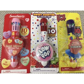 Innovative Designs 3 Scented Multi- Color Pens Target Bullseye Charms Blow Pop Sweethearts Ring Pop