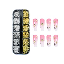 Nagel Charms Set, Strasssteine Nägel, Nagel Dekoration mit Gebogener Pinzette und Bohrstift, Nails Charms Set für DIY, Nagelkunst Dekoration, Gold und Silber