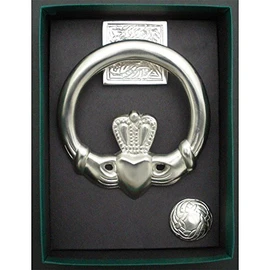 Robert Emmet Irish Claddagh Door Knocker made of Solid Brass with Mounting Bolts/Square Back/Satin Nickel Silver 5.5″ X 5″