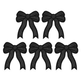 YELARXI Bow Iron on Patches, Sequin Bow Embroidered Patches Cute Fabric DIY Decorative Applique -Fitting for (Clothes - Hats - Jeans - Backpacks - Sewing) 5 Pack & Black