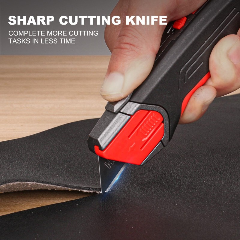 HAUTMEC Heavy Duty Self-Retracting Utility Knife, Safety Box Cutter with