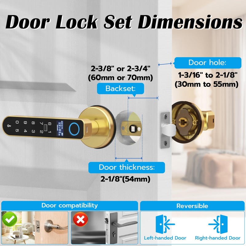 Fingerprint Keyless Entry Bedroom Door Lock with Code RFID Card