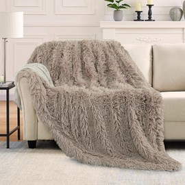 TOONOW Extra Soft Fuzzy Faux Fur Blanket Queen Size 78"x90", Reversible Lightweight Decorative Blankets and Throws Super Soft Cozy Microfiber Fleece Fuzzy Blankets for Couch Bed, Khaki