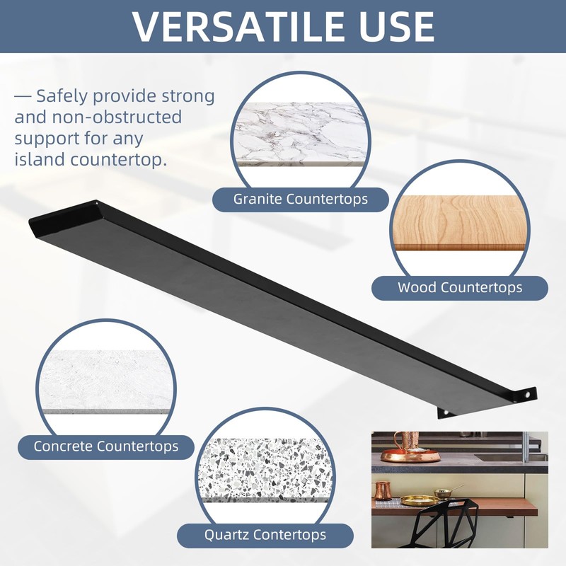 Hidden Island Countertop Support Bracket, Solid Heavy Duty Floating Shelf
