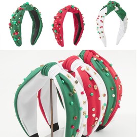 TQUXNGA Weihnachts-Stirnbänder mit Perlen und Schmucksteinen, Haarreifen für Weihnachten, Kopfschmuck, Kostümparty, Zubehör