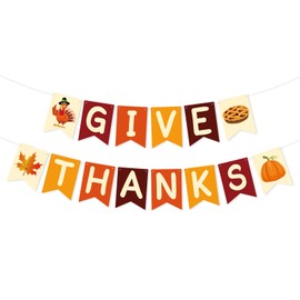 Pre-Strung Give Thanks Banner Thanksgiving Decorations Friendsgiving Party Decorations Thanksgiving Banner for Home Office Wall Mantle Fall Decor