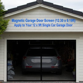 Premium Garage Door Screen for 1 Car Garage 12x9ft, Heavy Duty Durable Fiberglass Screen Mesh, Hook & Loop Tapes, Strips, Doors Screen with Powerful Magnets, Easy to Install (12x9 Black)