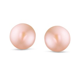 Simple Plain Pink Freshwater Cultured Pearl Ball Stud Earrings For Women For Teen .925 Sterling Silver 7MM