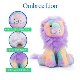 The Petting Zoo Lion Stuffed Animal Plushie, Ombrez Wildlife Animals, Rainbow Zoologee Lion Plush Toy 12 inches