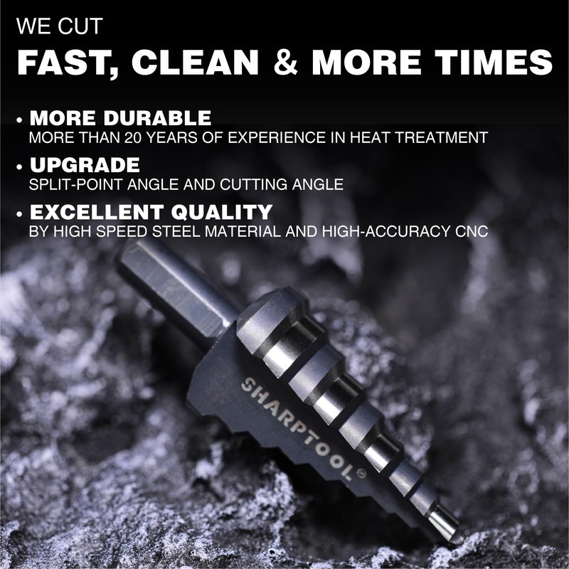 SHARPTOOL 1/4 to 2 Inches M2 HSS Step Drill Bit,