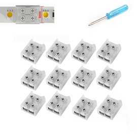 YUTOKEER 2-Pin 8mm Strip-to-Strip LED Connector for 5050, 3528, COB, and SMD Single Color LED Strips - Solderless Middle Strip Connector, 12-Pack