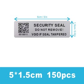 Tamper Evident Proof Barcode Stickers with Individual Serial Number Security Warranty Void Sticker,Sealing Label for Package(150pcs 2x0.6 inches,Matte Silver)