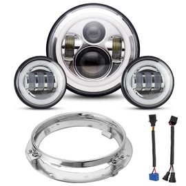 YEEGO DIRECT 7 inch Motorcycle LED Headlight 4.5 inch Fog Passing Lights Compatible with Road King Ultra Classic Electra Street Glide Tri Cvo Heritage Softail Slim Deluxe Fatboy, DOT Approved (Silver)