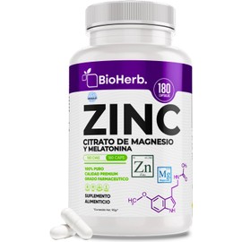 BioHerb Zinc y Magnesio Con Melatonina (180 Capsulas 500mg) | [Descanso profundo] - | Recuperacion y Descanso | Calidad Suprema | Grado Farmaceutico | Suministro Para 180 Dias | - Gluconato de Zinc, Citrato de Magnesio y Melatonina - BioHerb.