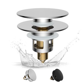 Hibbent Universal Sink Plug (25-46 mm), Elegant Brass Spring Core Pressure Valve, Pop-Up Drain Strainer Plug for Sink, Replacement for Bathtub and Kitchen Sink Plugs, Chrome