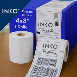 01 Rollo de Etiquetas Térmicas Directas 4x8 pulgadas o 100x200 mm con 200 etiquetas p/rollo color blanco para Guías de envio, Paquetería, Agencia, Productos, inventarios, codigos de barra INKO