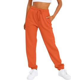 AUTOMET Womens Sweatpants Fleece Lined Fall Outfits Baggy High Waisted Straight Leg Sweat Pants 2025 Drawstring Winter Burnt Casual Athletic Lounge Joggers Orange XS