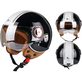 Electric Motorcycle Half Helmet - Vintage Open Face 3/4 Helmets with Sun Visor DOT/ECE Certified Light Retro Scooter Jet Helmet for Chopper Moped Scooter Skateboard (Color : H, Size : XL=59-60CM)