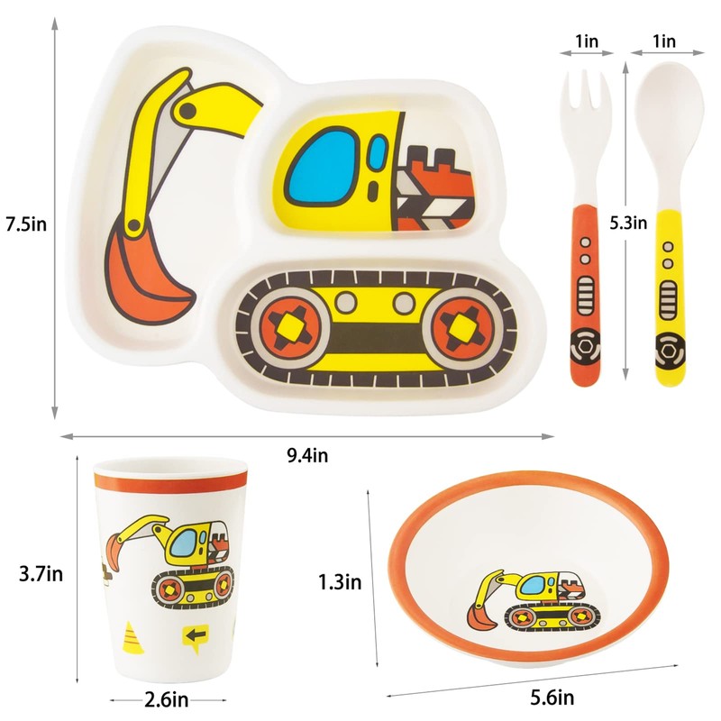 Kids Tableware Set, Included Plate Bowl Cup Fork and Spoon