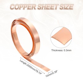 PATIKIL 0.3mm x 10mm x 2000mm Copper Sheet Roll, 99.9% Pure Copper Strip Flashing Metal Foil Plate for DIY Project Jewelry Craft Electrical Repair