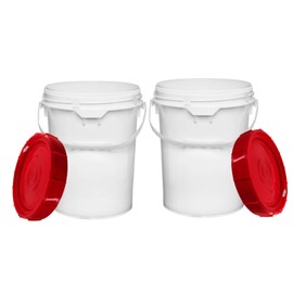 House Naturals 5 gal Food Grade Plastic Bucket Pail Container with RED Screw Air Tight Lid (Pack of 2) Made in USA