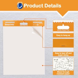 Smart4U Sticky Easel Pad Anchor Chart Paper 25 x 30-Inch, White, Large Notes Flip Charts Paper for Wall Self-Stick &Bleed-Resistant, with Sticky Notes and Colorful Markers, 60 Sheets/2 Pads