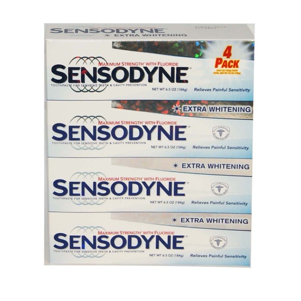 Sensodyne Maximum Strength & Extra Whitening (pack of 4) Net Wt 6.5 oz(184g)per tube