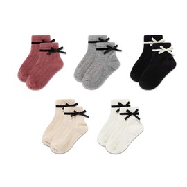 Gwenvenni Girls Socks Little Kids Cotton Bow Socks Low Cut 5 Pairs, Age 6-8