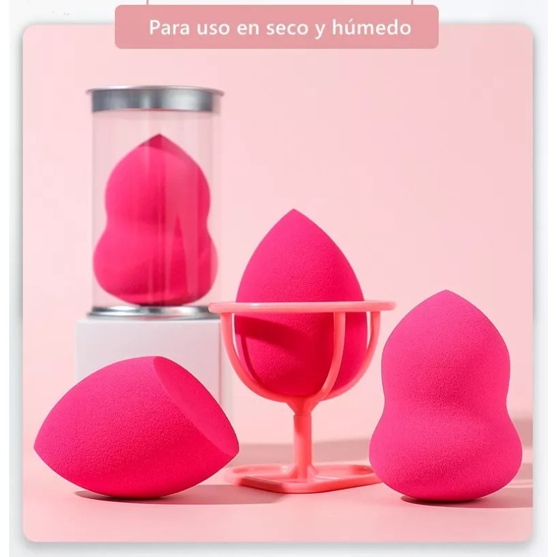 NO.8 Esponjas Para Maquillaje Cosmética Uso Húmedo Y Seco+estante