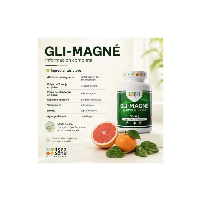 Gli Magné Glicinato Magnesio 700 Vitamina Suplemento Alimenticio Fórmula Avanzada