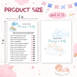 Wybgno Guess Who Mommy or Daddy Baby Shower Game, 25 Double-Sided Blue Bear Games for Boys, Interactive Baby Boy Party Supplies, Baby Boy Celebrations - B02