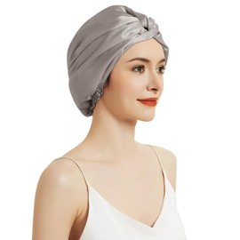 SILKTALE Pure Mulberry Silk Sleep Cap Turban for Women Double Layer Sleep Cap, gray