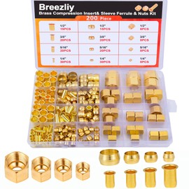 1/4", 3/8", 5/16", 1/2" OD Brass Compression Insert,Sleeve Ferrule,Nut 200PCS