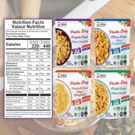 Pasta Zing Microwavable Pasta Variety Pack – 7 Ready-to-Eat Meals | 2 each- Elbow, Farfalle, Spaghetti & 1XFusilli | Durum Wheat | Fully Cooked in 60 Seconds | 7.05 oz Each