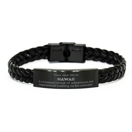Moving to Hawaii Gifts, Your new life in Hawaii, Long Distance Hawaii Christmas Braided Leather Bracelet For Men, Women, Friends, Coworkers