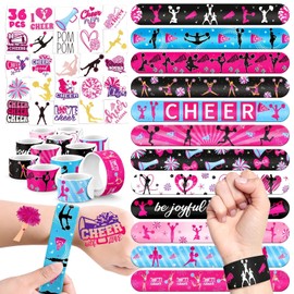 BOIKOKY 60 PCS Cheerleading Party Favors Set - 36 Temporary Tattoos & 24 Slap Bracelets for Kids, Perfect for Cheer Goodie Bag Stuffers, Classroom Rewards and Team Spirit Gifts Celebrations