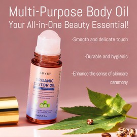 Organic Castor Oil Roll On - Rose Quartz Roller Ball for Face & Body, Skin & Hair Moisturizer, Glass Bottle, Pure & Natural, Cold-Pressed (1)