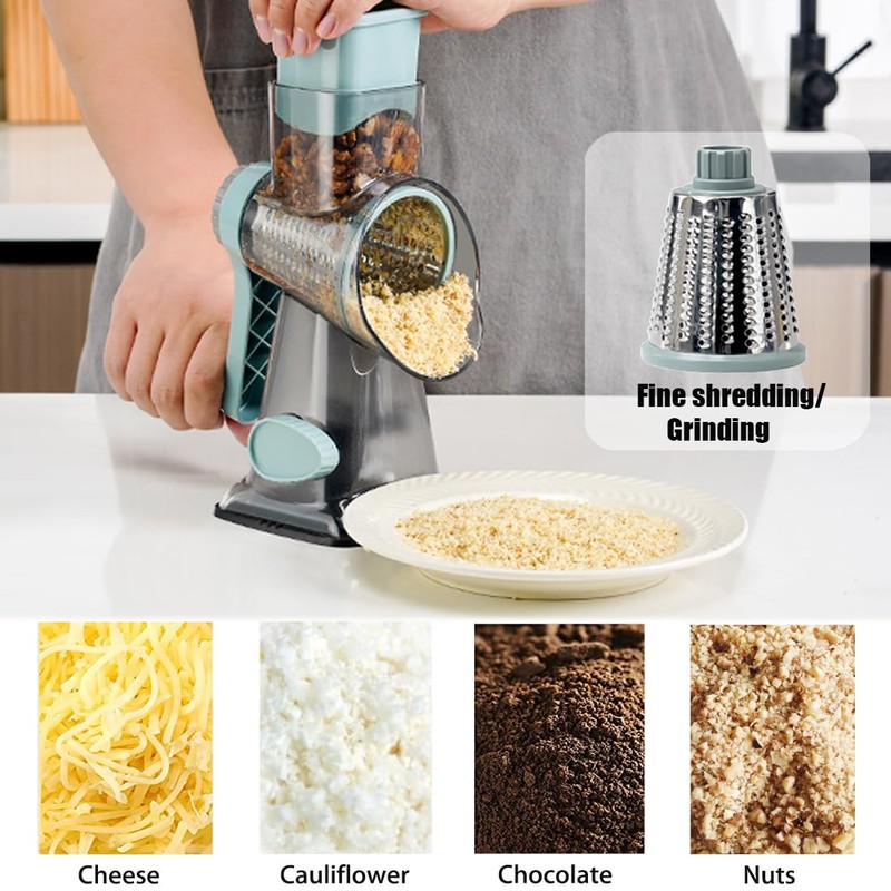 Rotary Cheese Grater Shredder with Handle Handheld Round Mandoline Vegetable