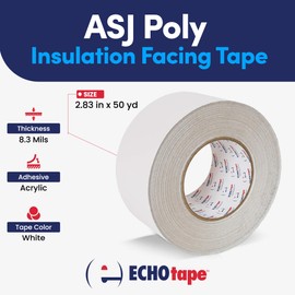 ECHOtape FS-J7754 | All Weather ASJ Poly Insulation Facing Tape | Insulation Seaming, Sealing, Repair Tape | High Performance Adhesive | |White ASJ Poly Tape | Contractors Tape | 2.83 in x 50 yds