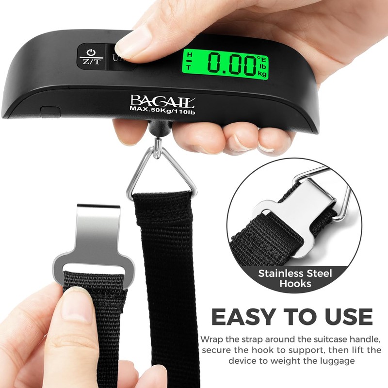 BAGAIL Digital Luggage Scale, 110lbs Hanging Baggage Scale with Backlit
