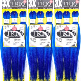 BNG Trio 3X Pre-Stretched Braiding Hair 28" for Easy Braid Professional Itch Free Synthetic Fiber 3 PACK Hair (9 bundles) (#Navy Blue)