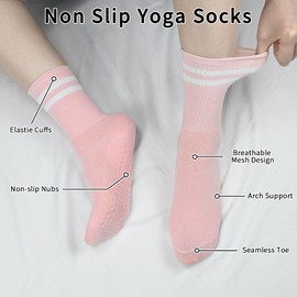 srclo 4 Pairs Women Yoga Non Slip Pilates Grippy Mid-Calf Breathable Cotton Socks for Ballet, Dance, Workout, Fitness, Running
