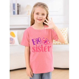 Funnycokid Big Sister Shirts for Girls 5T 4T Butterflies Little Pink Size 5 Pregnancy Announcement Toddler Promoted to Short Sleeve Gifts 4-5 Years
