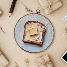 Lengues Rustic Butter Toast Breakfast Round Wall Art - Farmhouse Round Wall Decor, Vintage Kitchen Food Decor Canvas Framed Art Prints, Cottage Breakfast Print Hanging Frame for Shop Kitchen 10x10