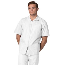 Adar Uniforms, Universal Scrubs for Men - Zippered Short Sleeved Scrub Jacket - 607 - White - L